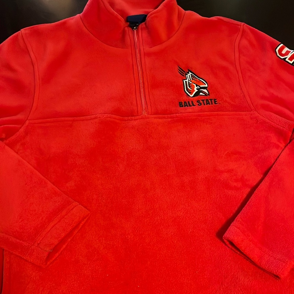 Ball State university NCAA Cardinals 1/4 zip red fleece pullover embroidered